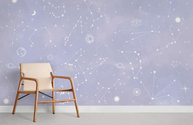 Space & Galaxy | Celestial Constellation Starry Wall Mural 1ft² Lavender Nature & Landscape Lavender