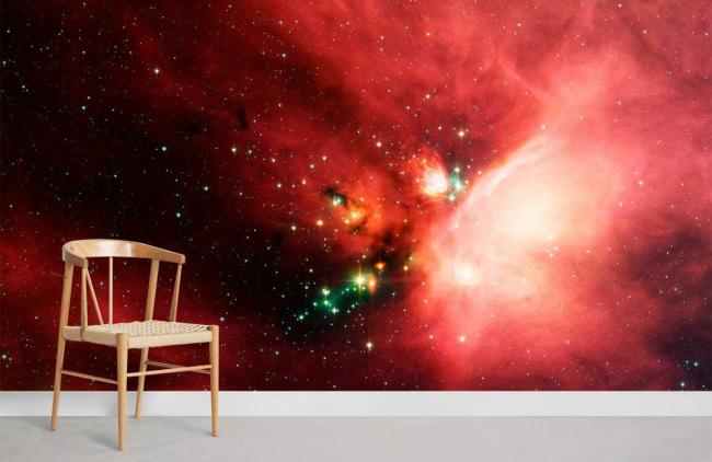 Space & Galaxy | Cosmic Red Nebula Space Mural Wallpaper 1ft² Red Nature & Landscape Red