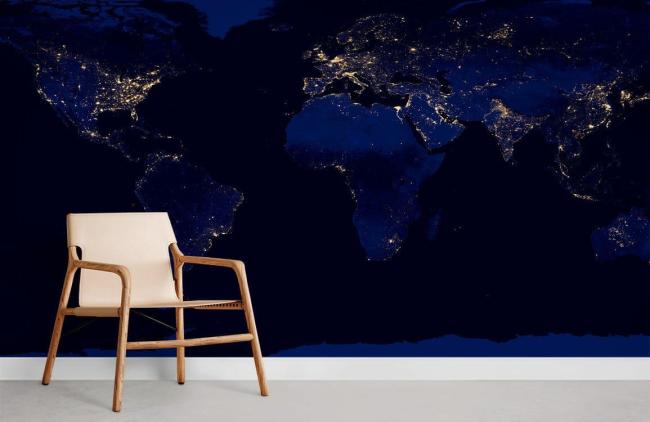 Space & Galaxy | Dark Blue Earth Lights Mural Wallpaper 1ft² Navy Nature & Landscape Navy