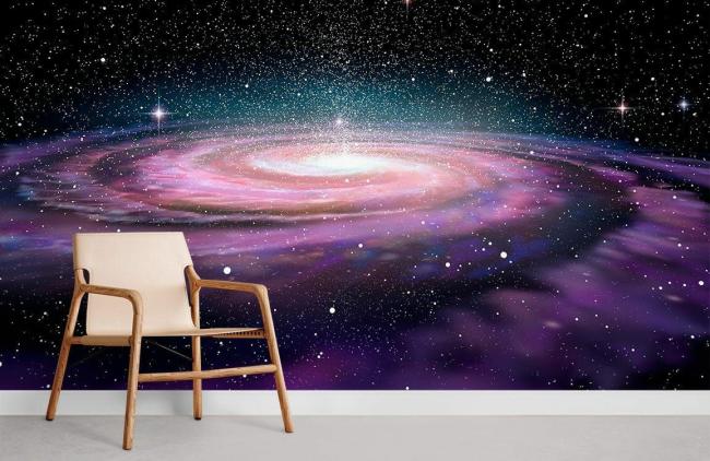 Space & Galaxy | Galactic Spiral Abstract Space Mural Wallpaper 1ft² Purple Nature & Landscape Purple