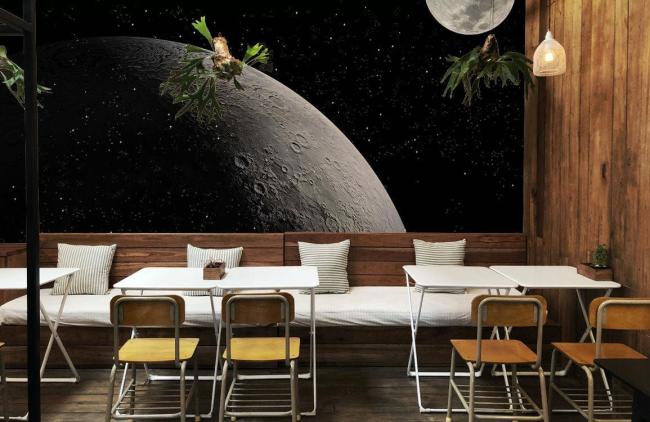 Space & Galaxy | Moody Cosmic Space Mural Wallpaper 1ft² Dark Grey Nature & Landscape Dark Grey