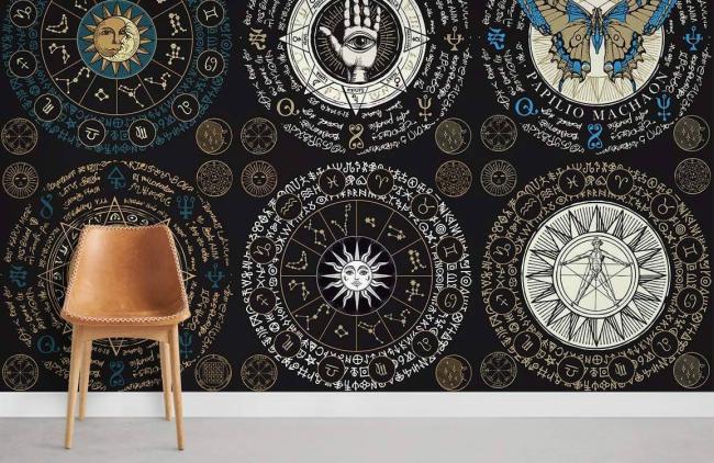 Space & Galaxy | Mystical Astrology Navy Gold Mural Wallpaper 1ft² Navy and Gold Nature & Landscape Navy & Gold