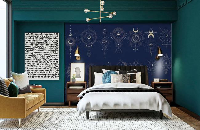 Space & Galaxy | Mystical Navy Celestial Boho Mural Wallpaper 1Roll Navy Nature & Landscape Navy