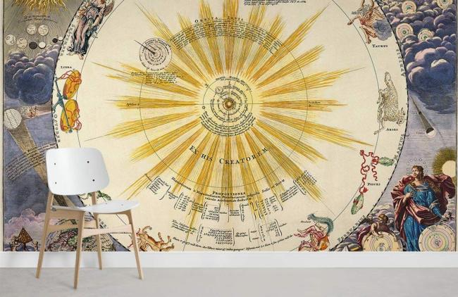 Space & Galaxy | Vintage Astronomical Chart Mural Wallpaper 1ft² Beige Nature & Landscape Beige