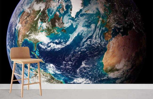 Space & Galaxy | Vivid Earth Satellite View Mural Wallpaper 1ft² Blue, Green, and Brown Nature & Landscape Blue, Green, & Brown