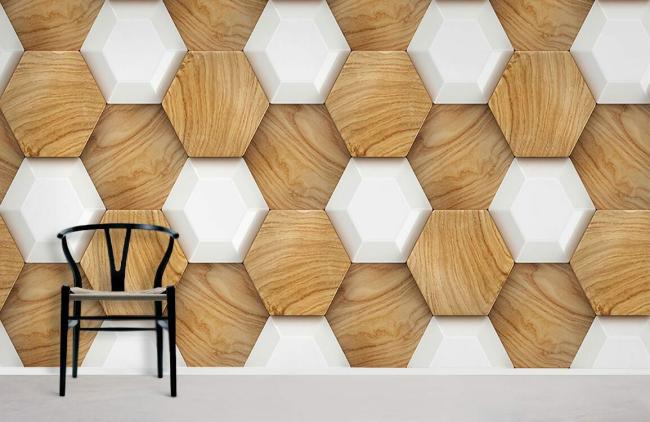 Wood | Modern Geometric Wood Texture Wallpaper Mural 1ft² Beige Surfaces Beige