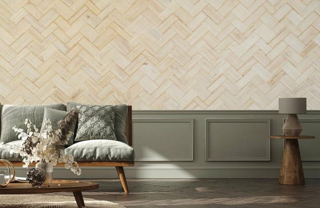 Wood | Natural Herringbone Wood Texture Mural Wallpaper 1Roll Beige Surfaces Beige