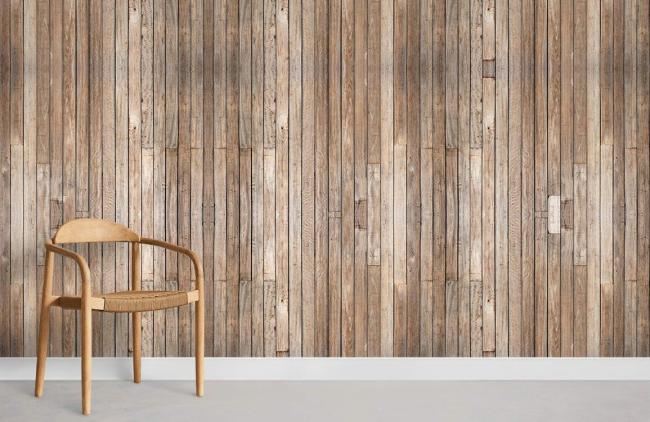 Wood | Rustic Reclaimed Wood Plank Wallpaper Mural 1ft² Beige Surfaces Beige