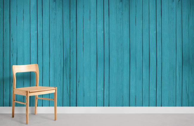 Wood | Rustic Teal Wood Plank Mural Wallpaper 1ft² Teal Surfaces Teal