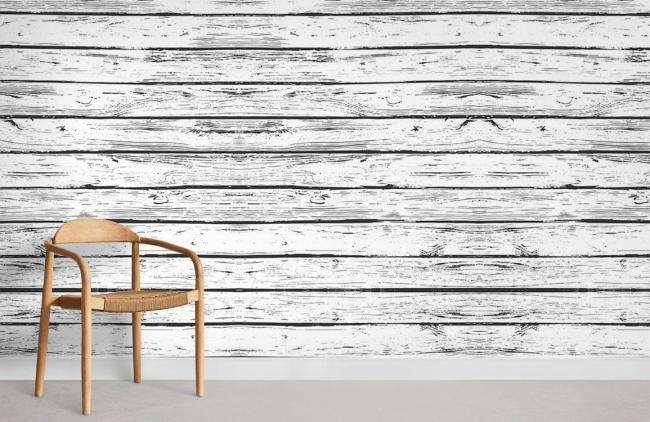 Wood | Rustic Whitewashed Wood Plank Mural Wallpaper 1ft² White, Grey Surfaces White, Grey