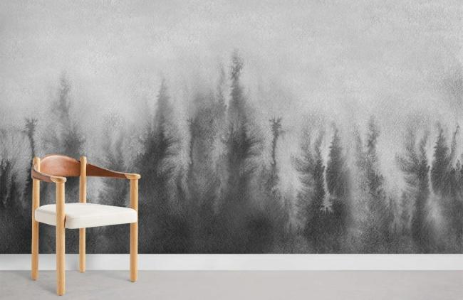 Industrial | Mystic Forest Gradient Grey Mural Wallpaper 1ft² Grey Industrial Grey