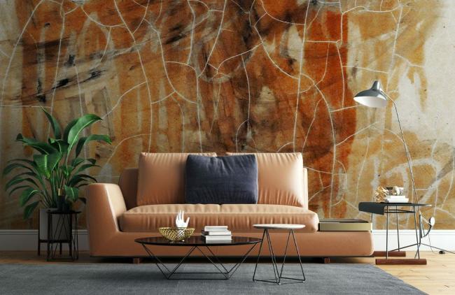 Concrete & Stone | Abstract Artistic Orange Marble Mural Wallpaper 1ft² Orange Concrete & Stone Concrete & Stone