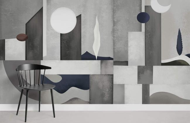 Industrial | Modern Abstract Geometric Gray Mural Wallpaper 1ft² Gray Industrial Gray