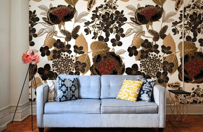 Flower | Elegant Gold Floral Botanical Wall Mural 1Roll Gold and Black Flower Flower