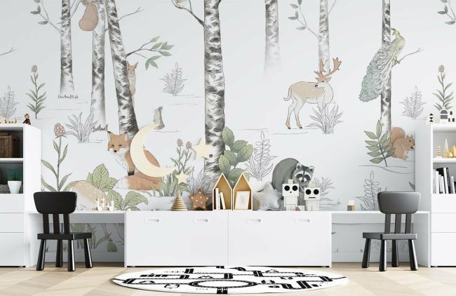 Forest | Enchanted Forest Animal Nursery Mural Wallpaper 1ft² Beige Forest Beige