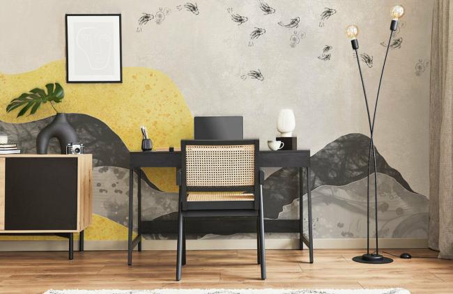 Mountain | Abstract Artistic Yellow Grey Mural Wallpaper 1ft² Yellow and Grey Mountain Mountain