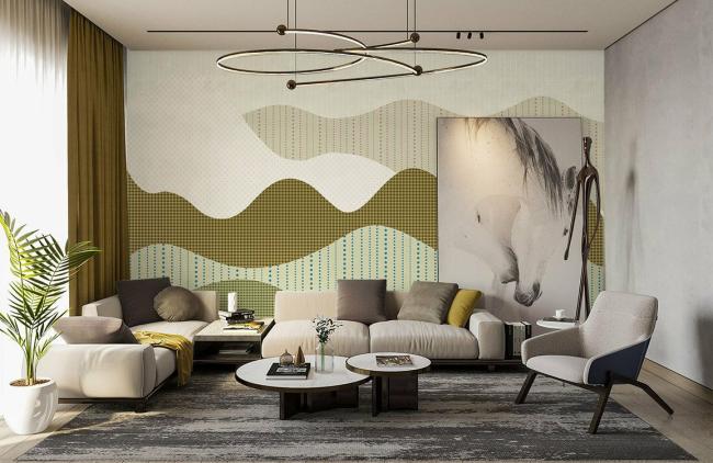 Mountain | Abstract Geometric Landscape Mural Wallpaper 1ft² Green and Beige Mountain Green & Beige