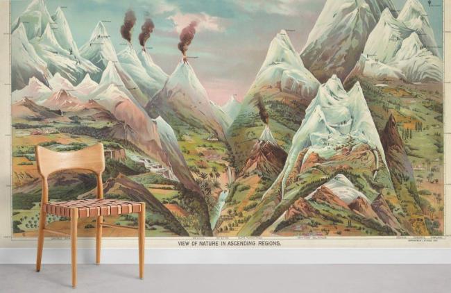 Mountain | Vintage Mountain Landscape Wall Mural 1ft² Beige Mountain Beige